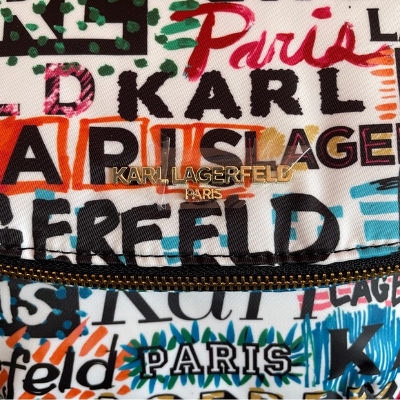 NWT KARL LAGERFELD PARIS White Scribble Print Messenger Crossbody Bag - Picture 3 of 6
